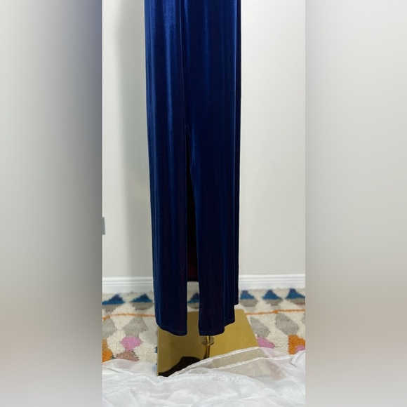 NWT My Michelle Y2K Blue Velvet Burnout Floral Beaded Sleeveless Maxi Dress M - Picture 5 of 13